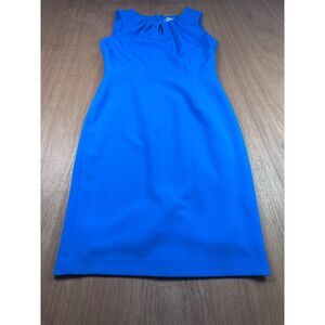 Kasper Blue Sheath Dress Size 6 Sleeveless Keyhole Career Midi